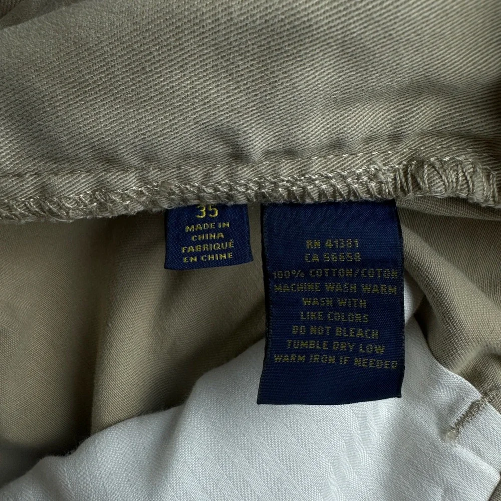 Polo Ralph Lauren Mens Khaki Tan Cotton Chino Shorts Size 35 Flat Front 9 Inseam